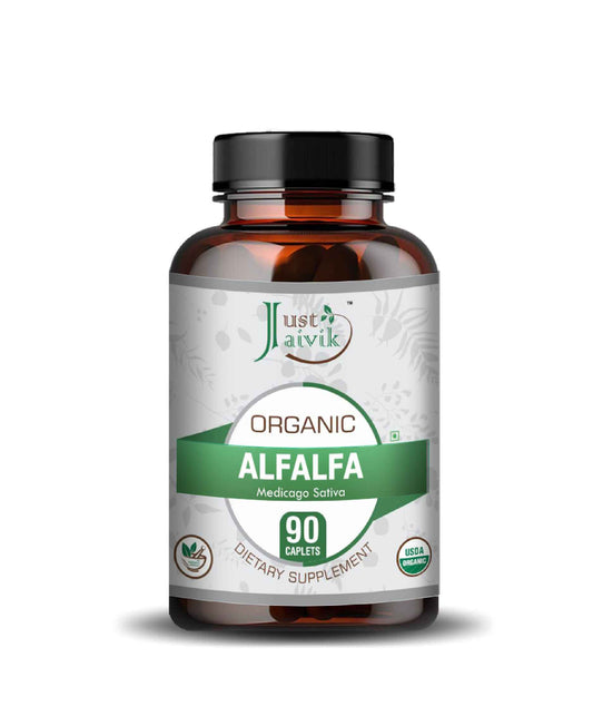 Just Jaivik Organic Alfalfa Caplet - 750mg, 90 count - HNW GLOBAL
