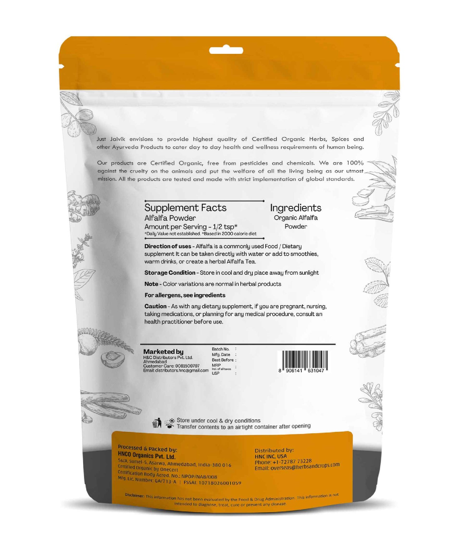 Just Jaivik Organic Alfalfa Powder - 100gm - HNW GLOBAL