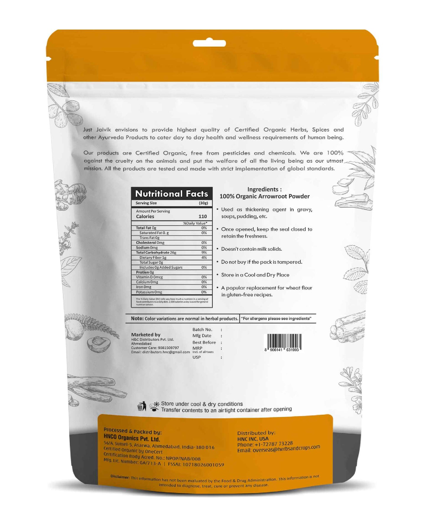 Just Jaivik Organic Arrowroot Powder - 100g - HNW GLOBAL
