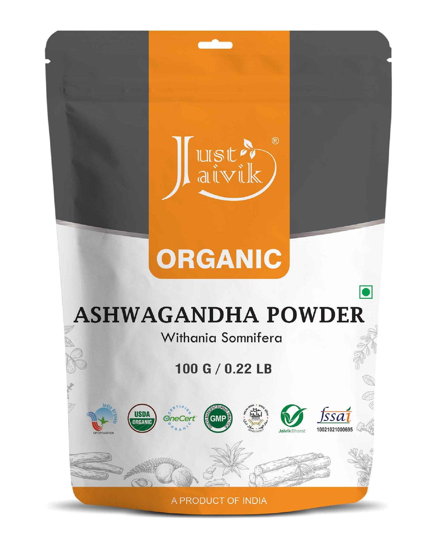 Just Jaivik Organic Ashwagandha Powder - 100gm - HNW GLOBAL