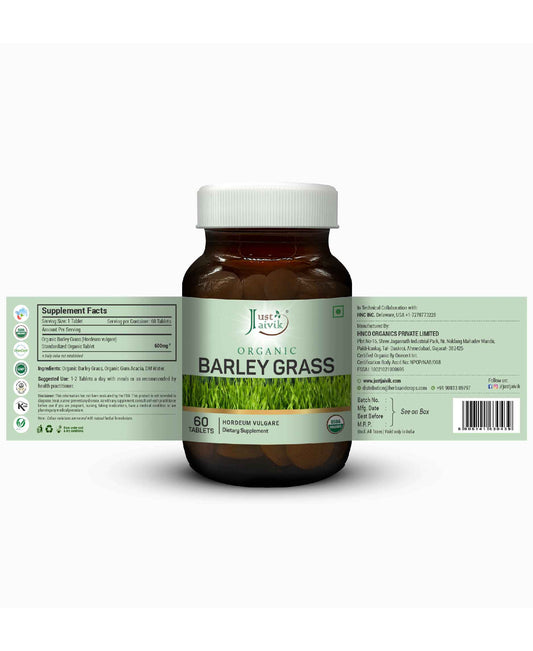 Just Jaivik Organic Barley Grass Tablets - 600mg, 60 Tablets - HNW GLOBAL