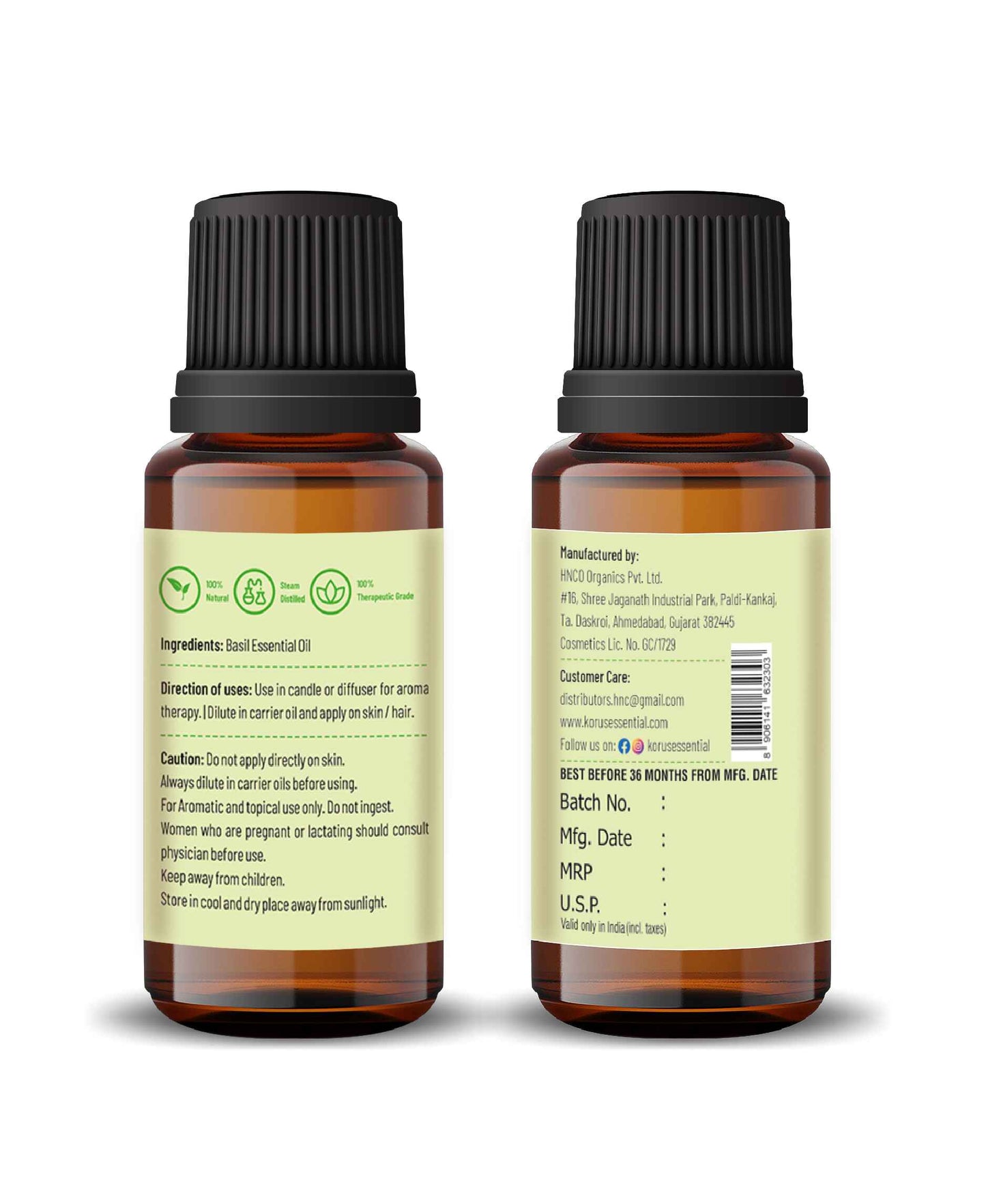 Korus Essential Basil Essential Oil - 15ml - HNW GLOBAL
