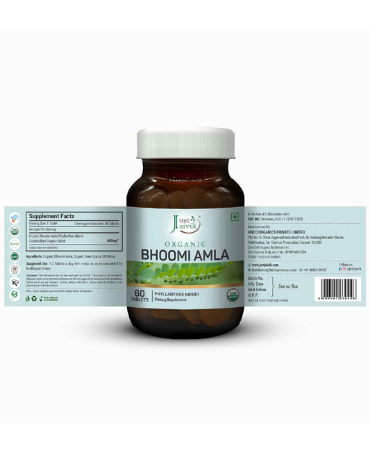 Just Jaivik Organic Bhoomi Amla Tablets - 600mg, 60 Tablets - HNW GLOBAL