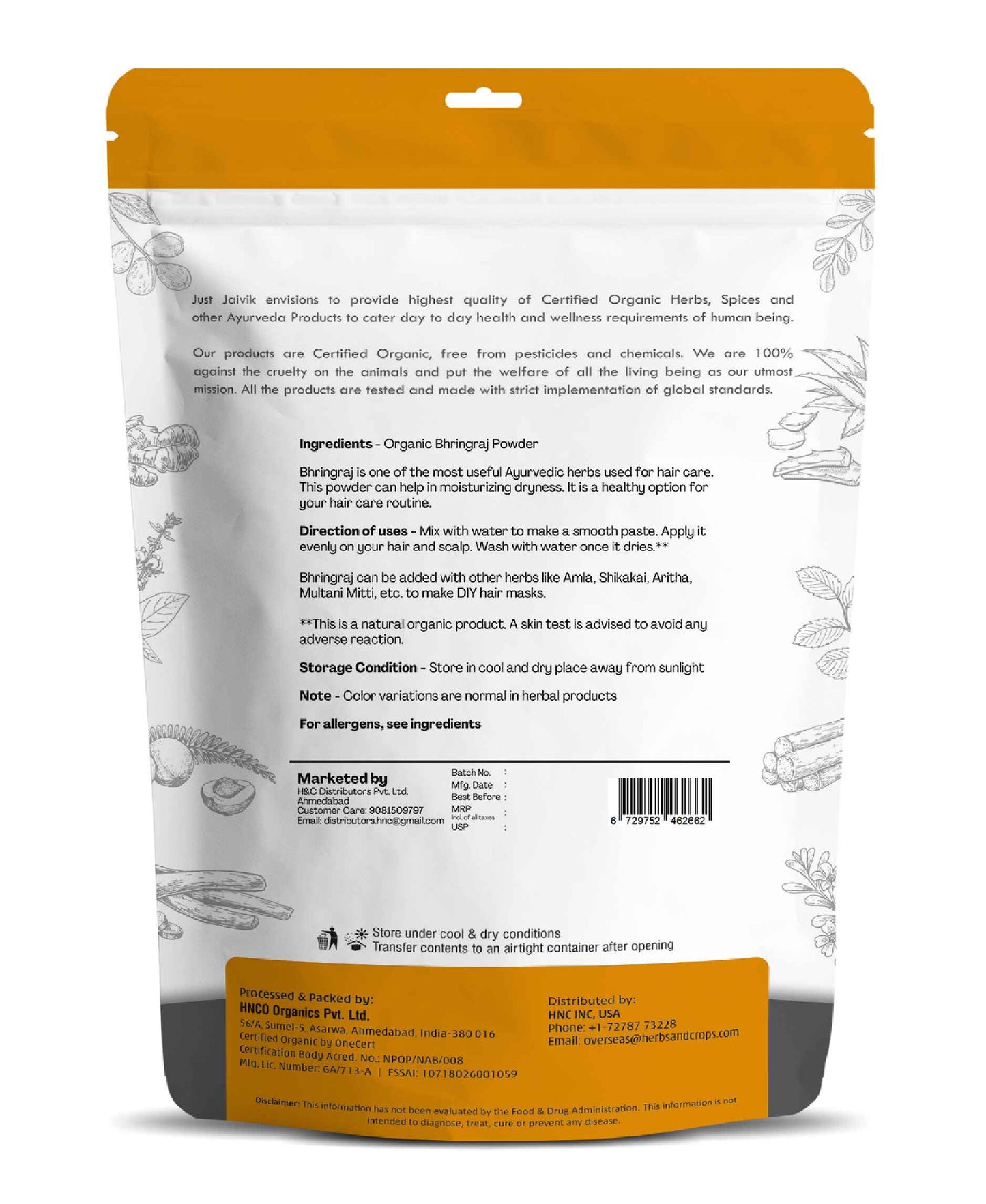 Just Jaivik Organic Bhringraj Powder - 100gm