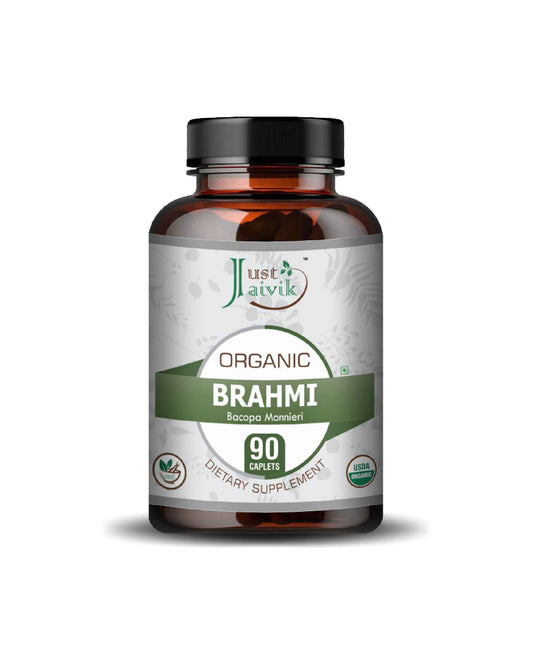 Just Jaivik Organic Brahmi Caplet - 750mg, 90 count - HNW GLOBAL