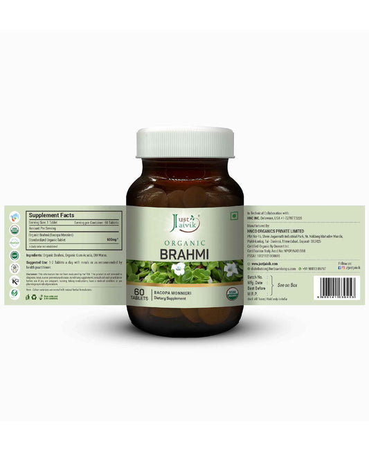 Just Jaivik Organic Brahmi Tablets - 600mg, 60 Tablets - HNW GLOBAL