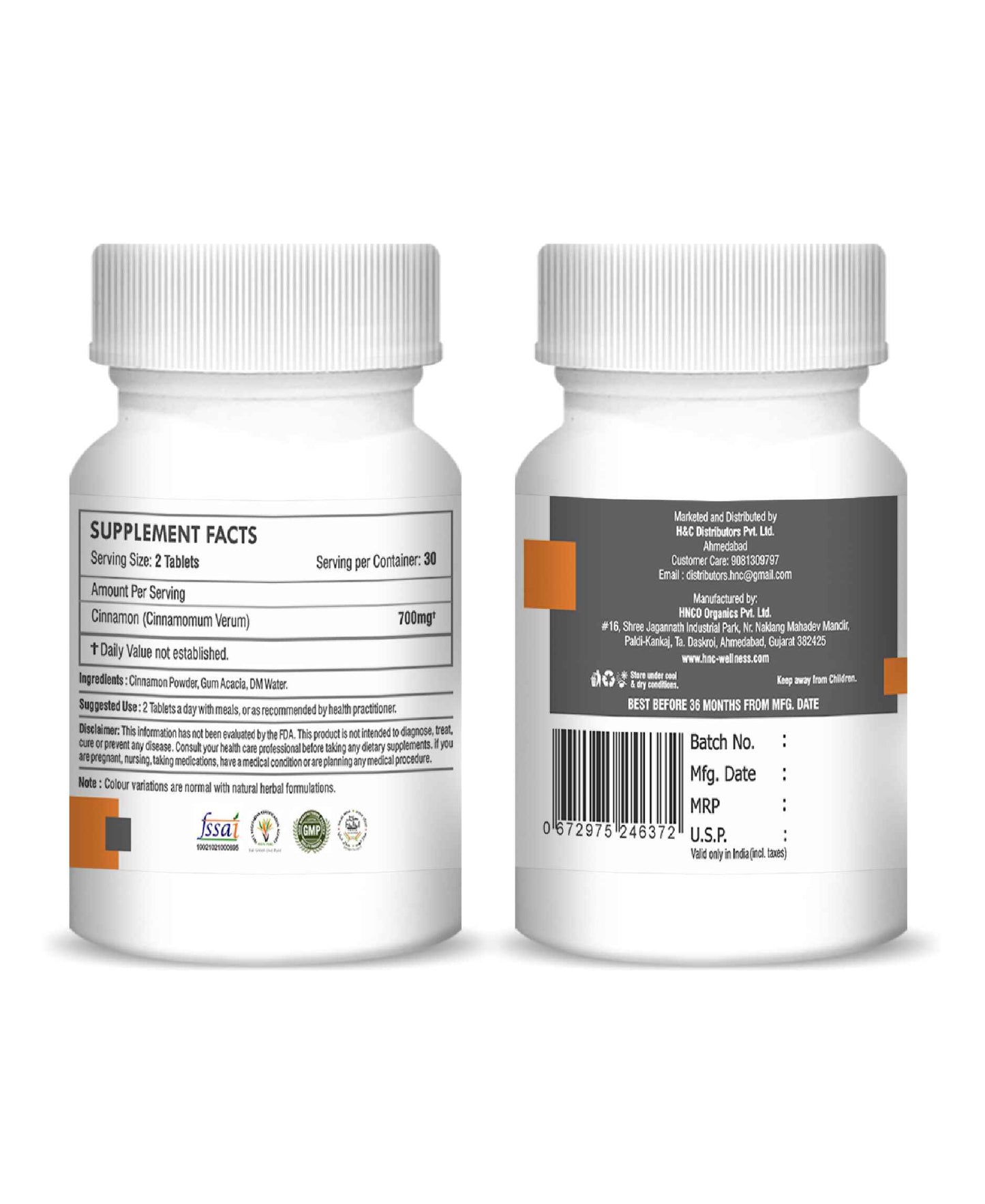 H&C Cinnamon Tablet - 350mg , 60 Count - HNW GLOBAL