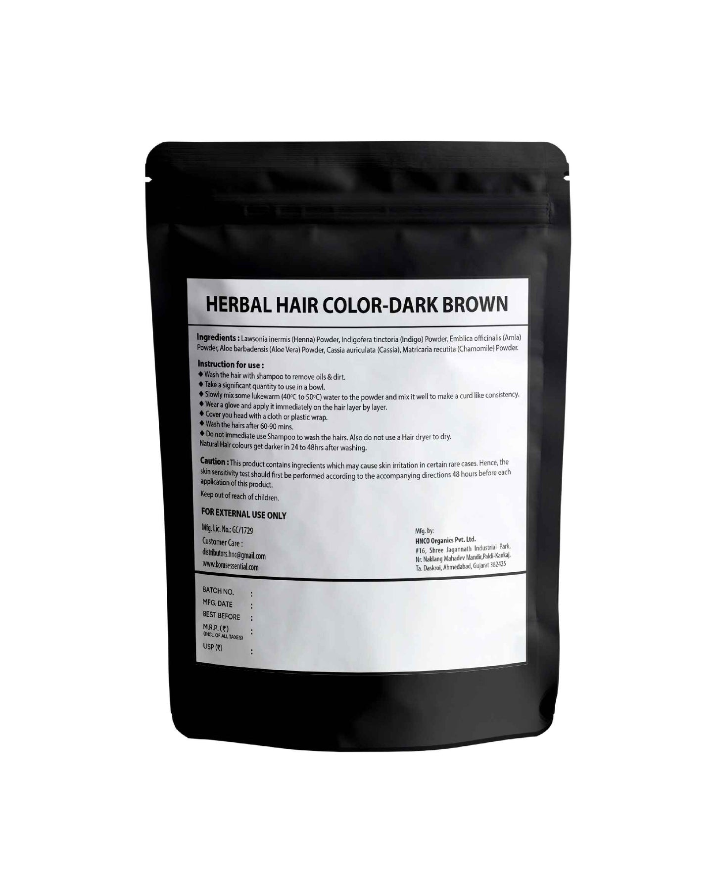 Korus Essential Herbal Hair Color (Dark Brown) - 100g | with Henna, Amla, Aritha, etc. - HNW GLOBAL
