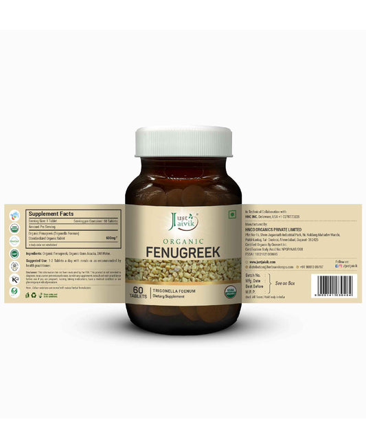 Just Jaivik Organic Fenugreek Tablets - 600mg, 60 Tablets - HNW GLOBAL