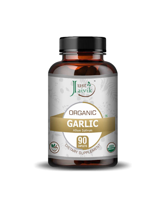 Just Jaivik Organic Garlic Caplet - 750mg, 90 count - HNW GLOBAL