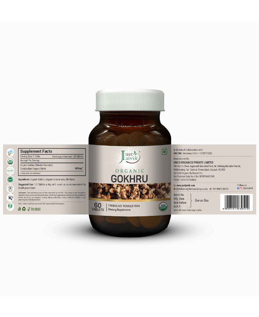 Just Jaivik Organic Gokhru Tablets - 600mg, 60 Tablets - HNW GLOBAL