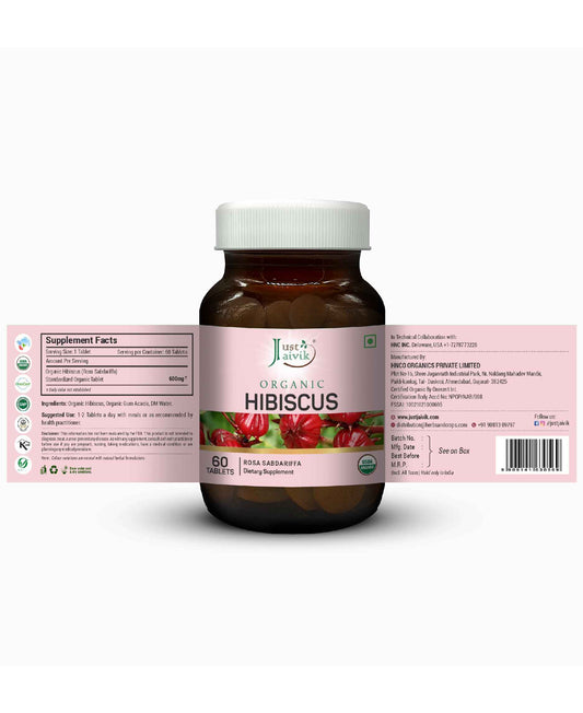 Just Jaivik Organic Hibiscus Tablets - 600mg, 60 Tablets - HNW GLOBAL