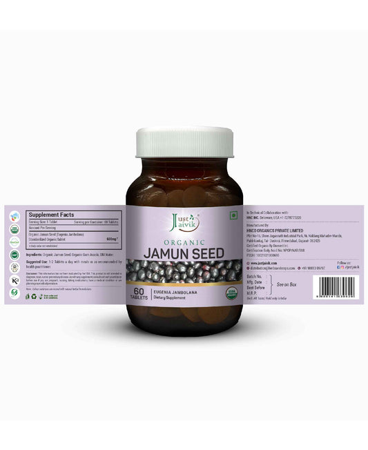 Just Jaivik Organic Jamun Seed Tablets - 600mg, 60 Tablets - HNW GLOBAL