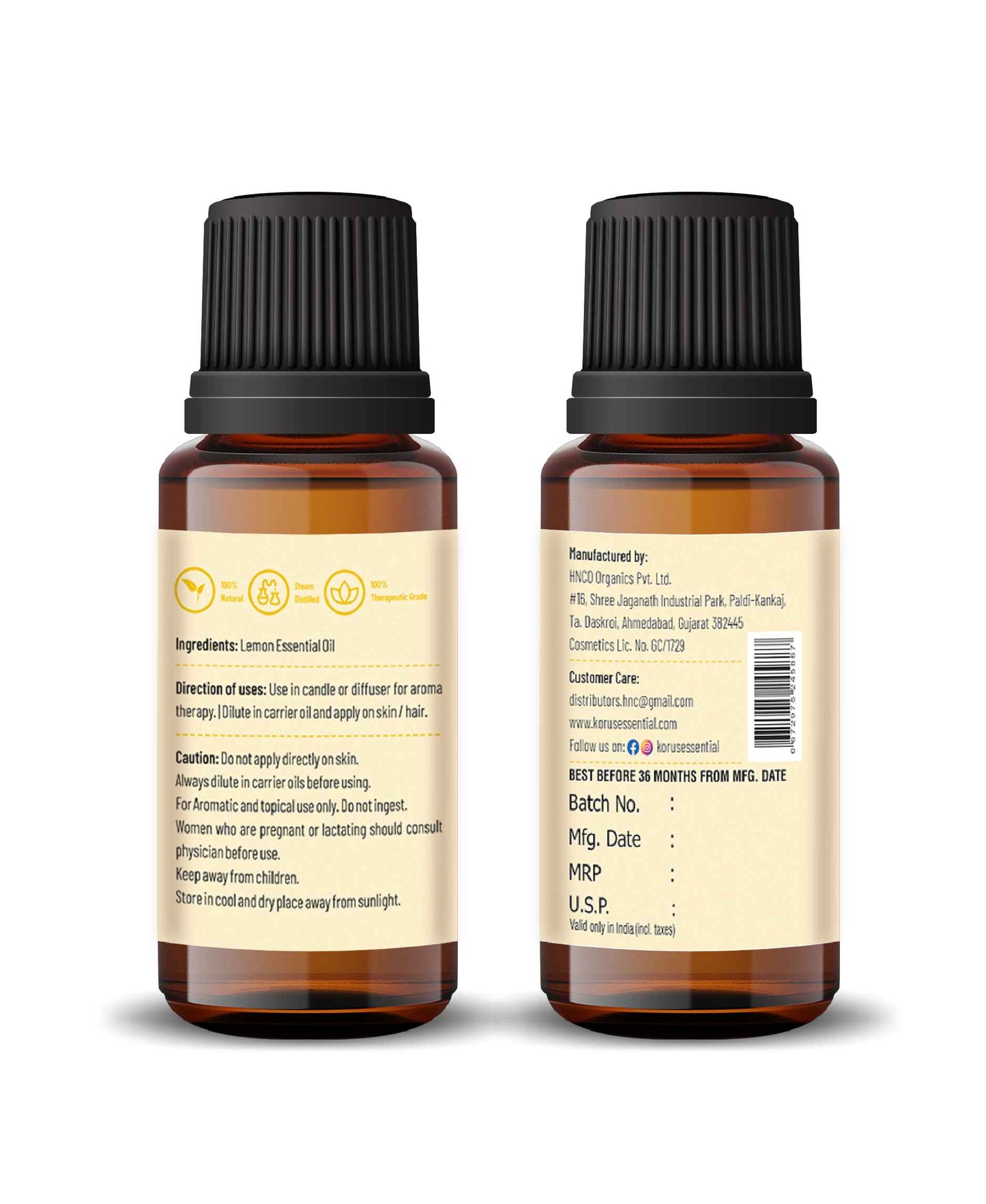 Korus Essential Lemon Essential Oil - 15ml - HNW GLOBAL