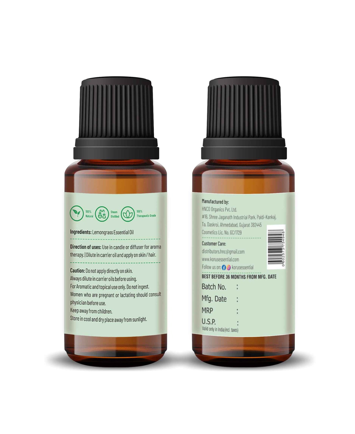 Korus Essential Lemongrass Essential Oil - 15ml - HNW GLOBAL