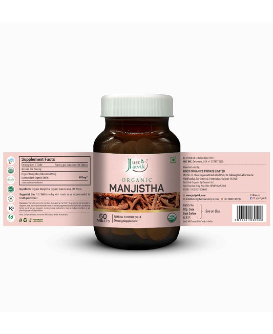 Just Jaivik Organic Manjistha Tablets - 600mg, 60 Tablets - HNW GLOBAL