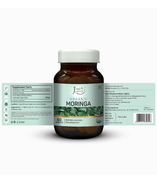 Just Jaivik Organic Moringa Tablets - 600mg, 60 Tablets - HNW GLOBAL