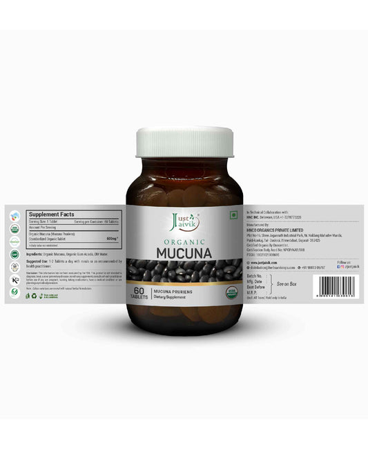 Just Jaivik Organic Mucuna / Kapikacchu Tablets - 600mg, 60 Tablets - HNW GLOBAL