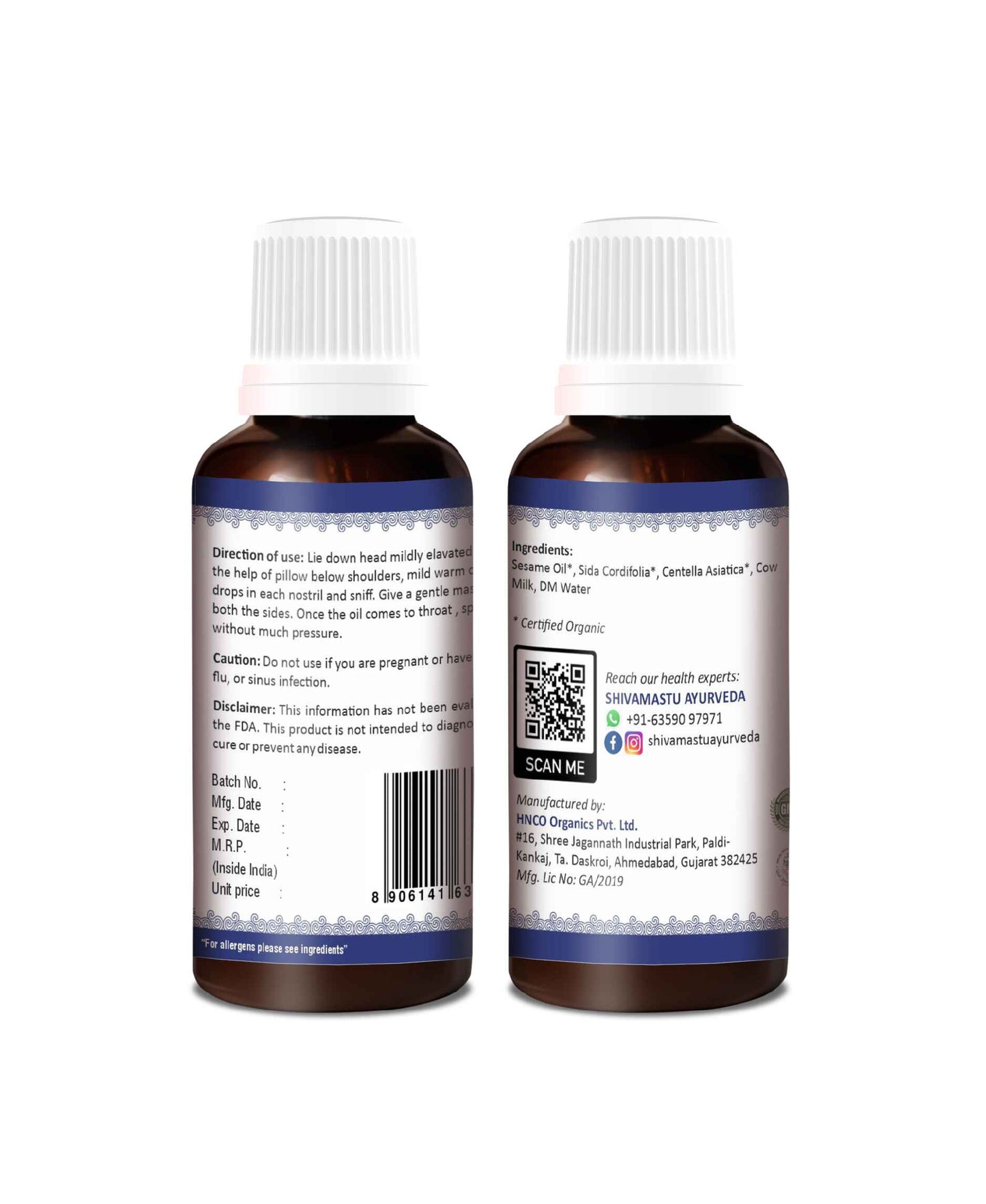 Shivamastu Organic Nasya Oil 30ml - 1 fl oz By Shivamastu - HNW GLOBAL