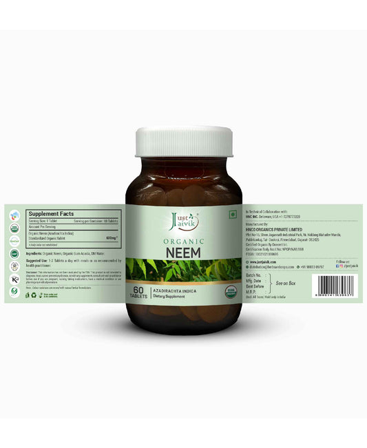 Just Jaivik Organic Neem Tablets - 600mg, 60 Tablets - HNW GLOBAL