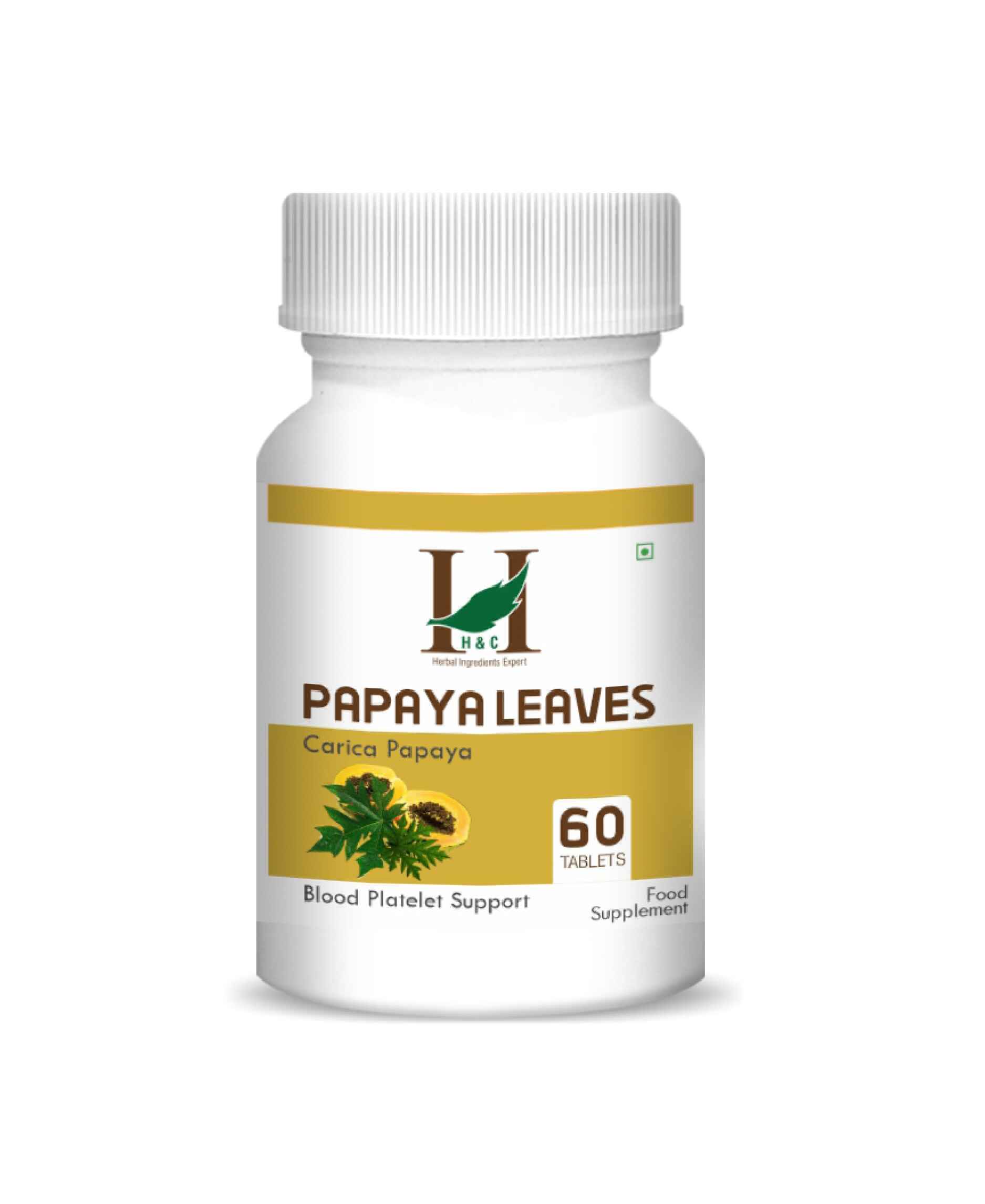 H&C Papaya Leaves Tablet - 350mg , 60 Count - HNW GLOBAL