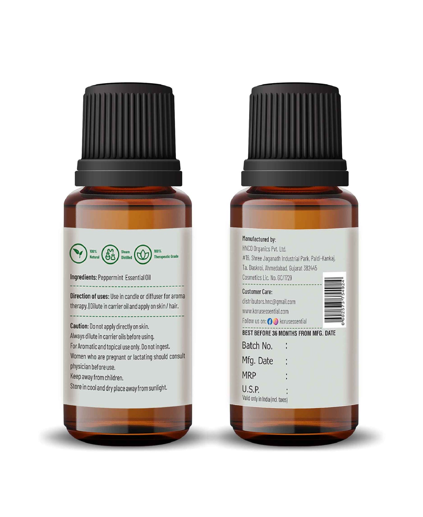 Korus Essential Peppermint Essential Oil - 15ml - HNW GLOBAL
