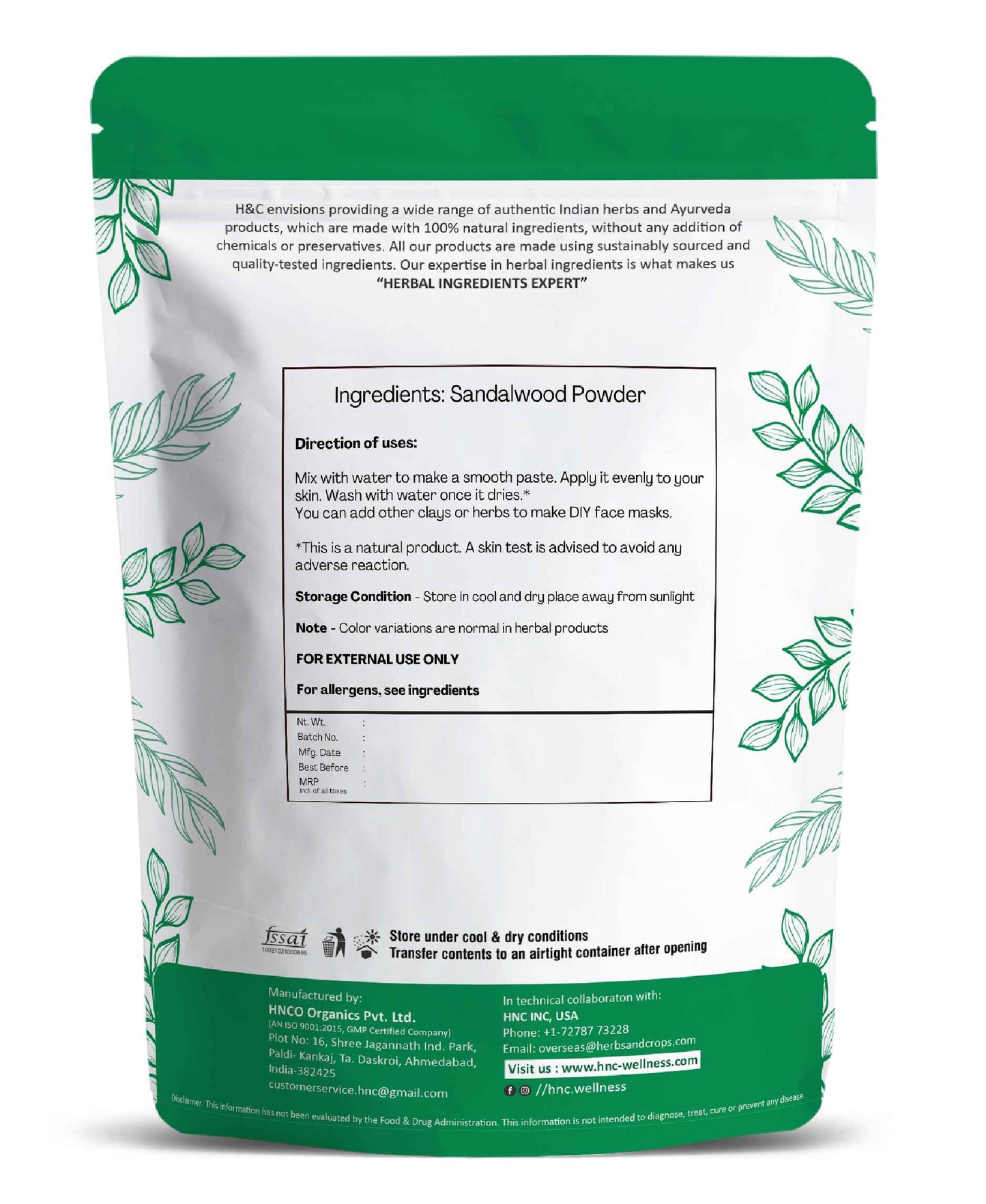 H&C Natural Sandalwood Powder / Santalum Album - 100gm