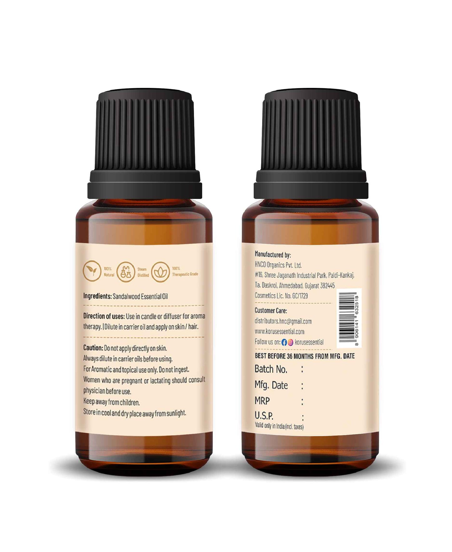 Korus Essential Sandalwood Essential Oil - 15ml - HNW GLOBAL