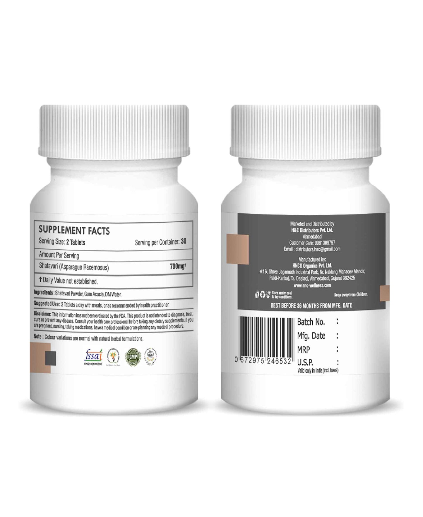 H&C Shatavari Tablet - 350mg , 60 Count