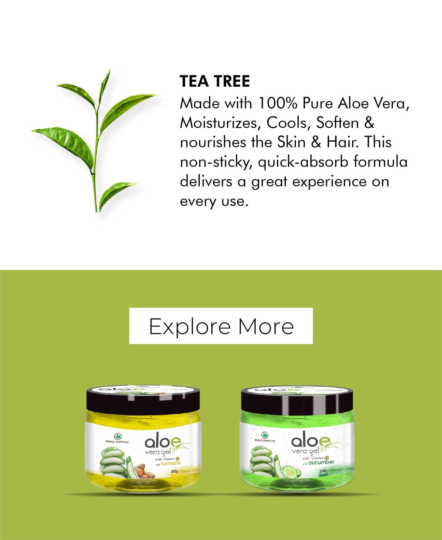 Korus Essential Aloe Vera Gel With Vitamin E and Tea tree (200 g) - HNW GLOBAL