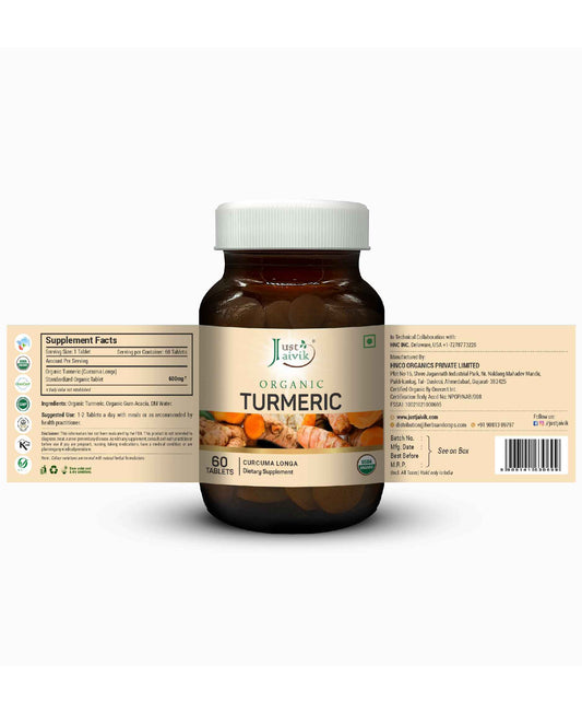 Just Jaivik Organic Turmeric Tablets - 600mg, 60 Tablets - HNW GLOBAL