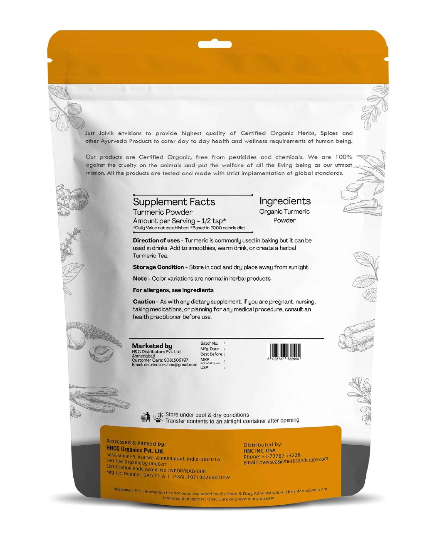 Just Jaivik Organic Turmeric Powder - 100gm