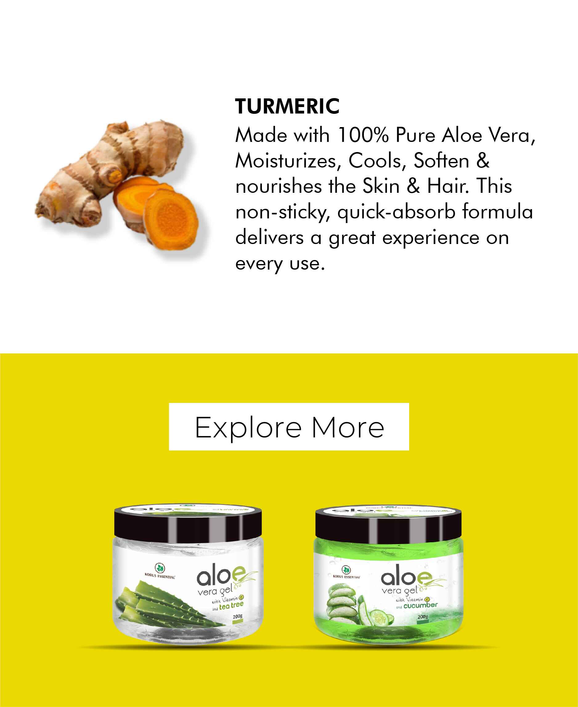 Korus Essential Aloe Vera Gel with Turmeric and Vitamin E - 200g Pack - HNW GLOBAL