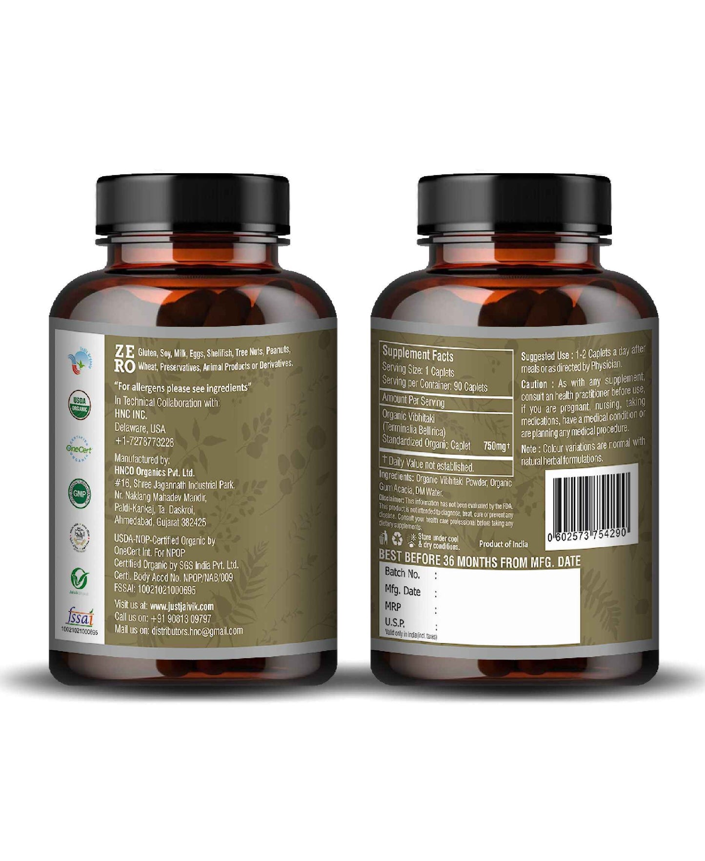 Just Jaivik Organic Vibhitaki Caplet - 750mg, 90 count
