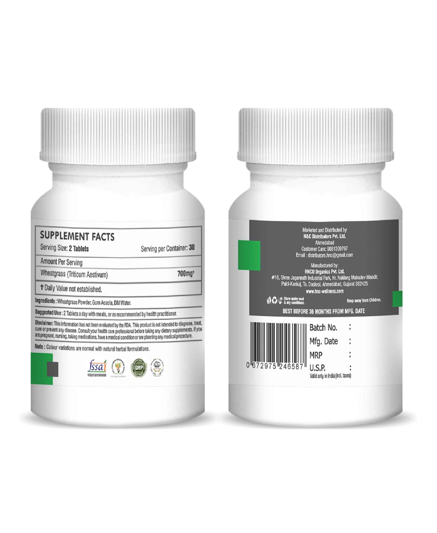 H&C wheatgrass Tablet - 350mg , 60 Count