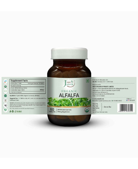 Just Jaivik Organic Alfalfa Tablets - 600mg, 60 tablets
