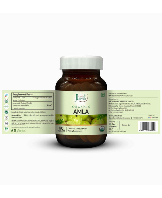 Just Jaivik Organic Amla Tablets - 600mg, 60 Tablets