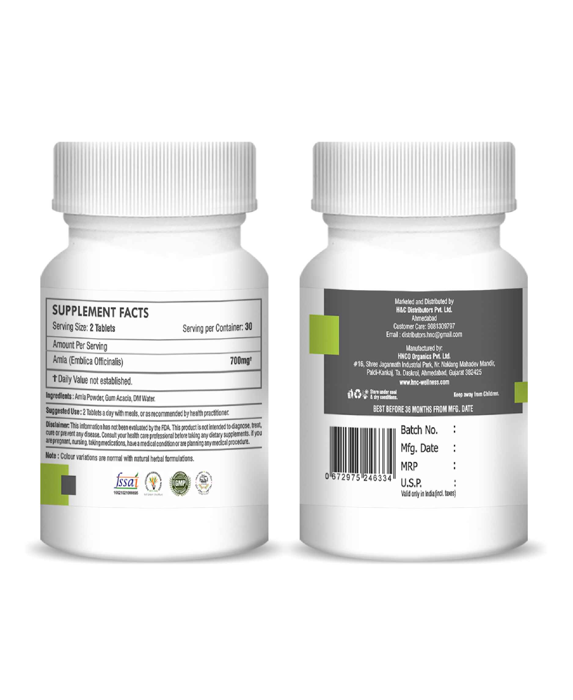 Amla Tablets 350 mg - Back Label
