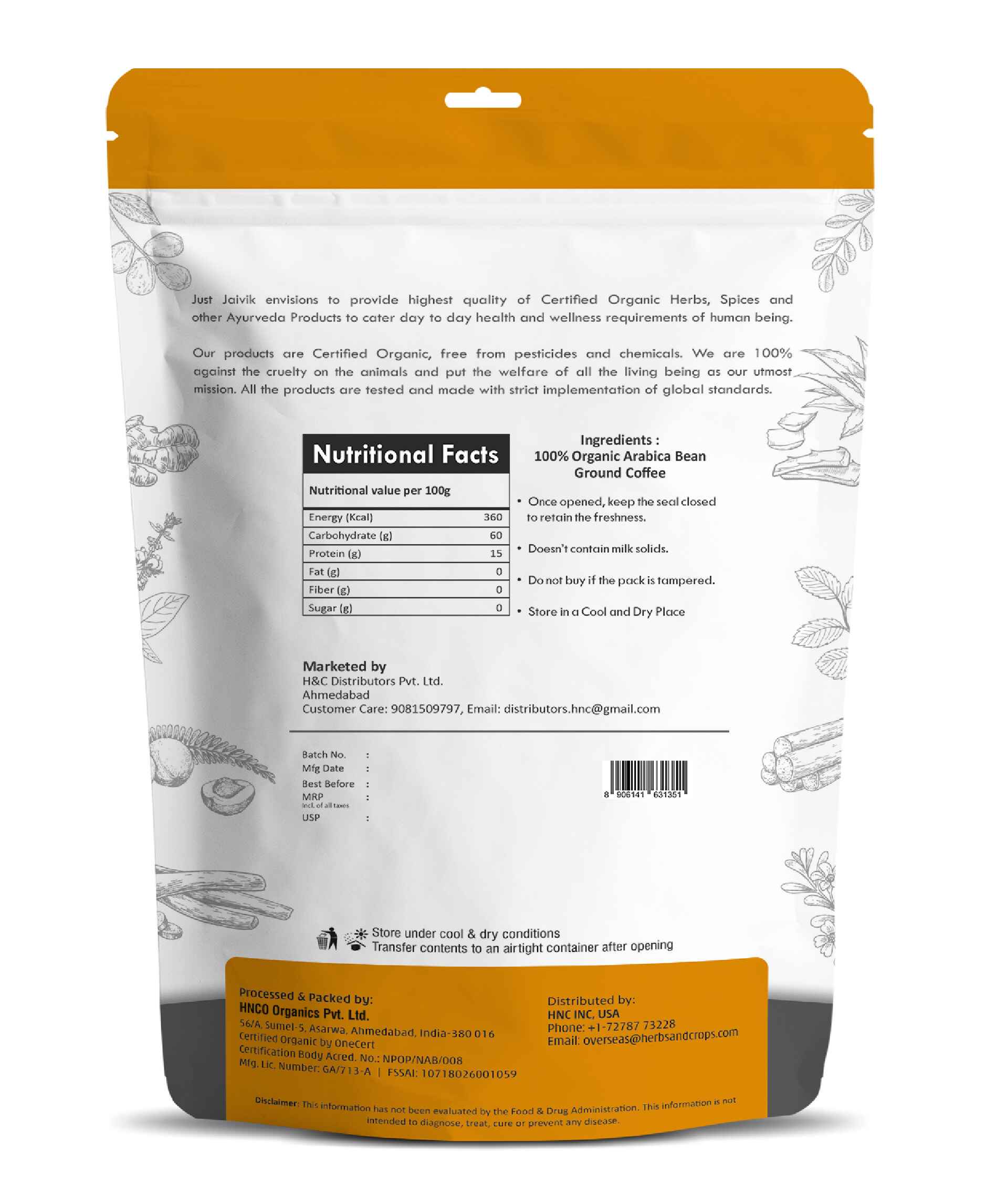 Just Jaivik Organic Arabica Coffee Powder - HNW GLOBAL