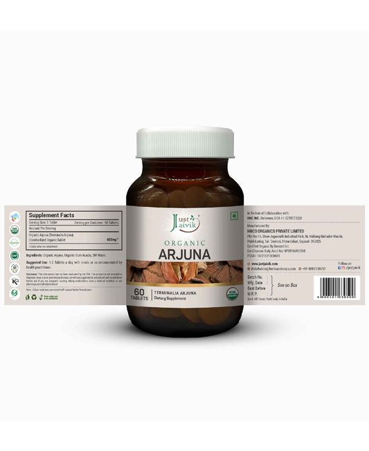 Just Jaivik Organic Arjuna Tablets - 600mg, 60 Tablets