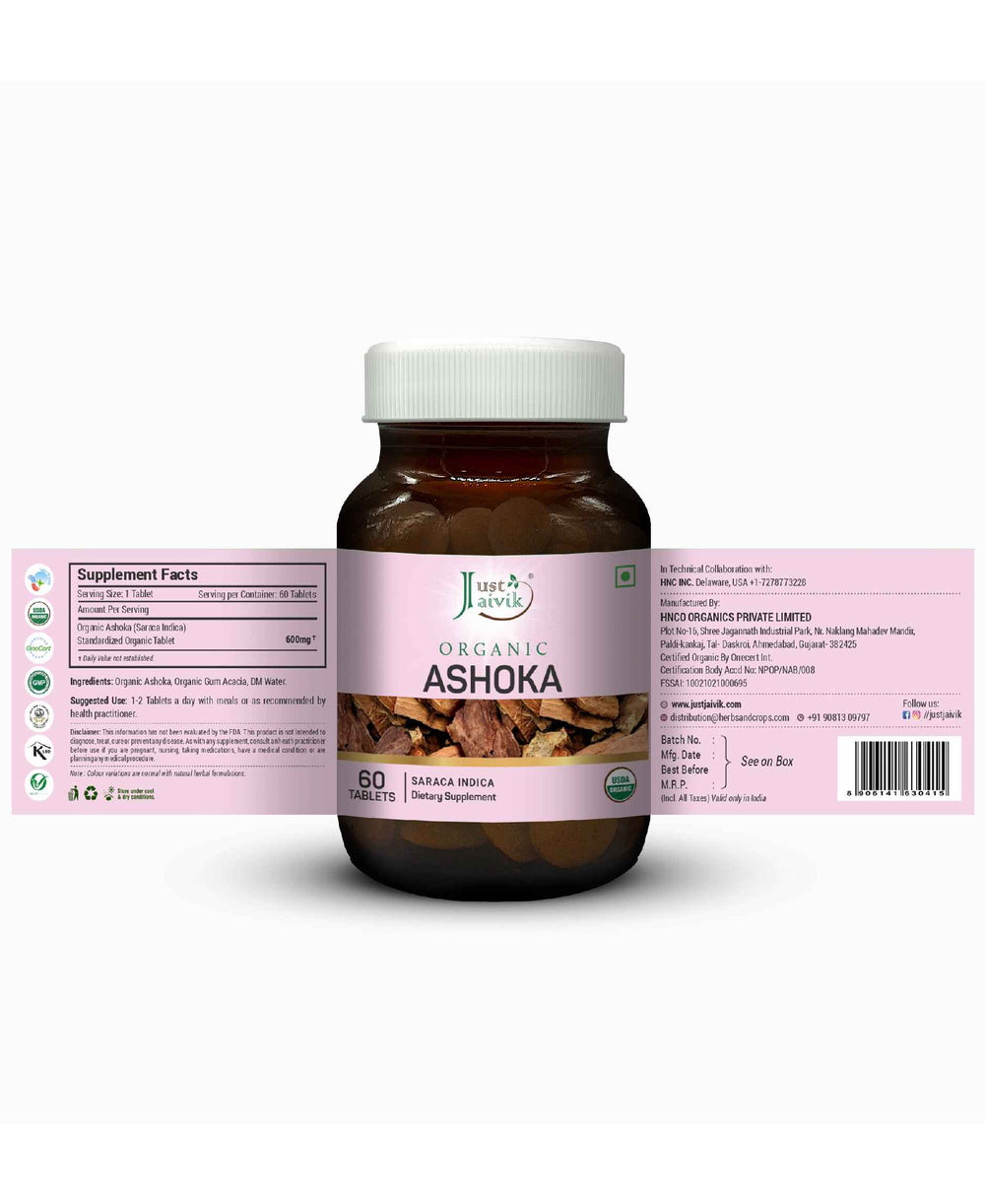 Just Jaivik Organic Ashoka Tablets - 600mg, 60 Tablets - HNW GLOBAL