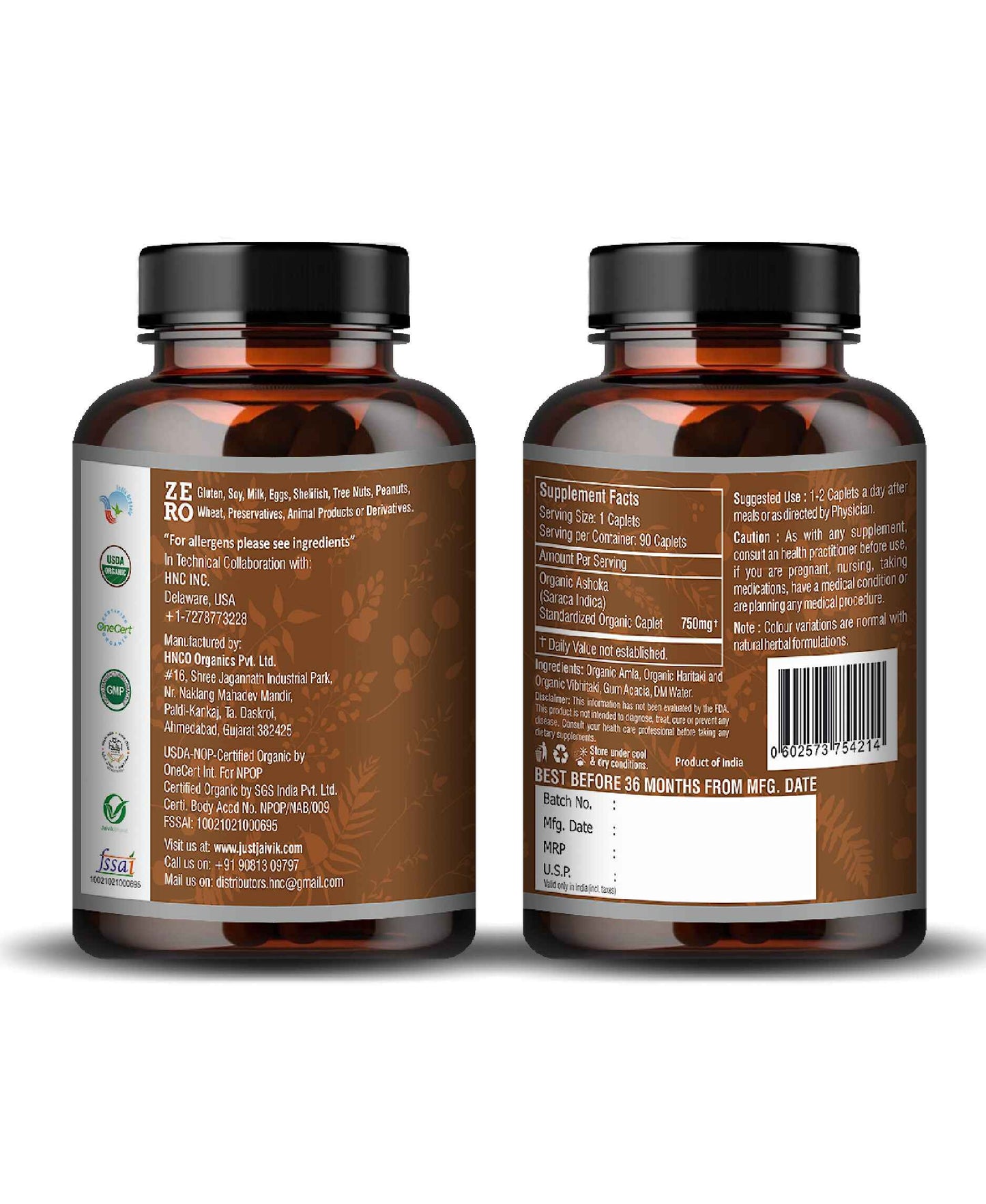 Just Jaivik Organic Ashoka Caplet - 750mg, 90 count - HNW GLOBAL