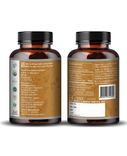 Just Jaivik Organic Ashwagandha Caplet - 750mg, 90 count - HNW GLOBAL