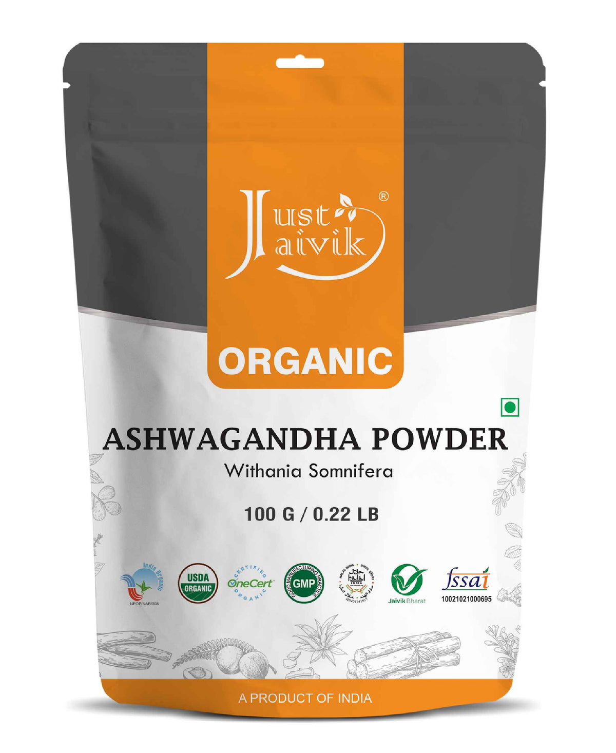 Just Jaivik Organic Ashwagandha Powder - 100gm - HNW GLOBAL