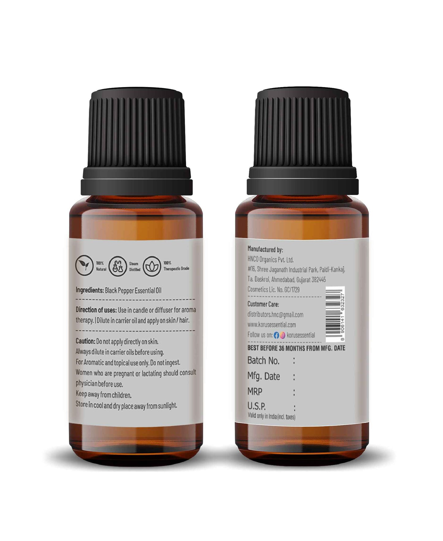 Korus Essential Black Pepper Essential Oil - 15ml - HNW GLOBAL