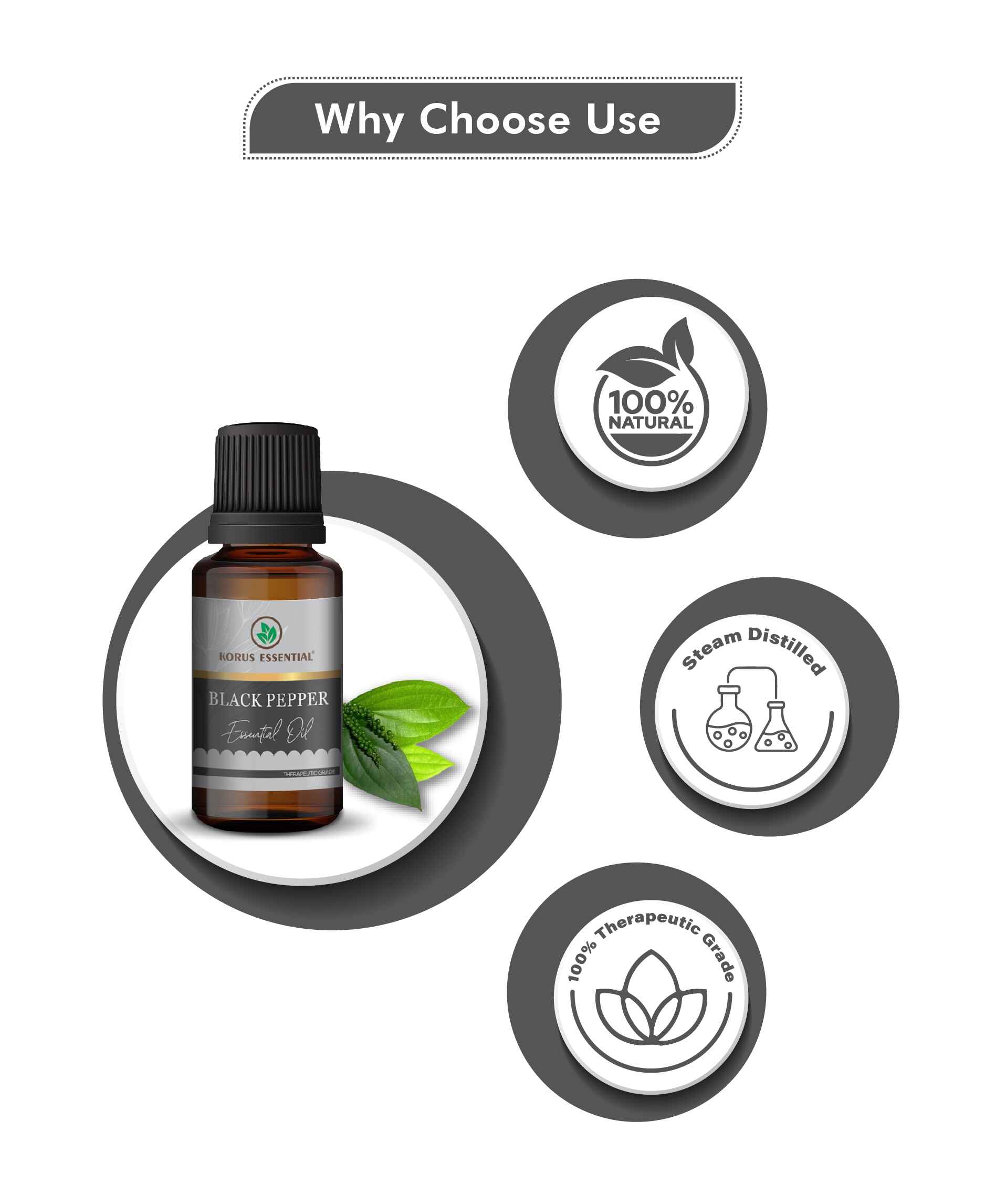 Korus Essential Black Pepper Essential Oil - 15ml - HNW GLOBAL