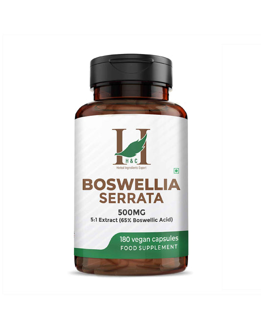 H&C Boswellia Serrata 500mg Capsules | High Strength 5:1 Extract (2500mg Equivalent) | 65% Standardised Boswellic Acid | 180 Veg. Capsules - HNW GLOBAL