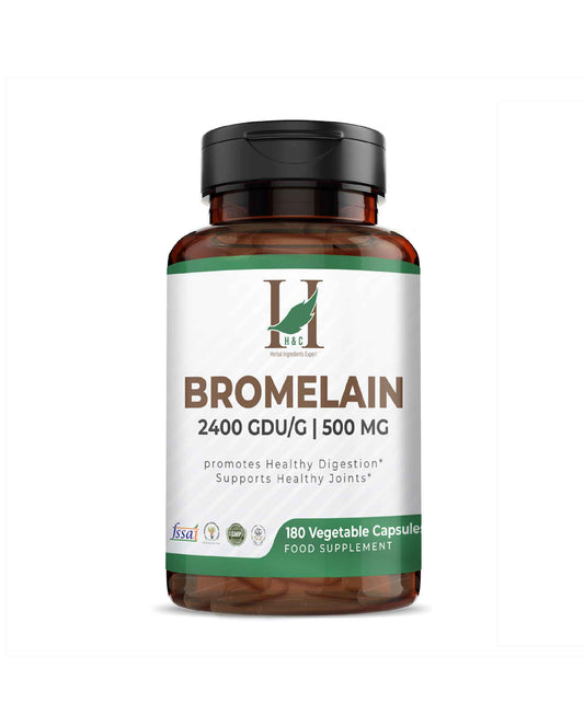 H&C Bromelain Veg. Capsules 500 mg (2400 GDU/g) - 180 Capsules from Pineapple Extract - HNW GLOBAL