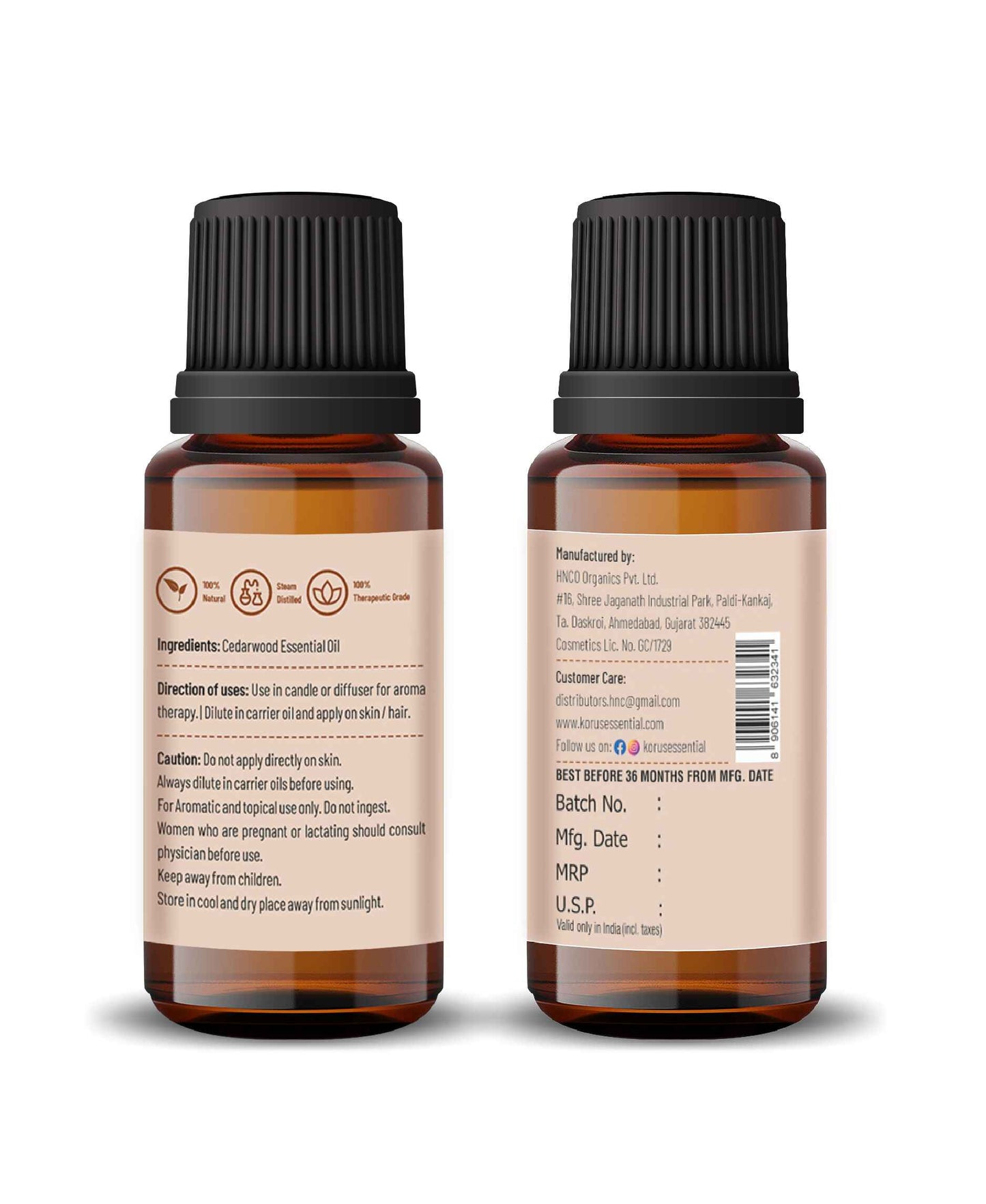 Korus Essential Cedarwood Essential Oil - 15ml - HNW GLOBAL