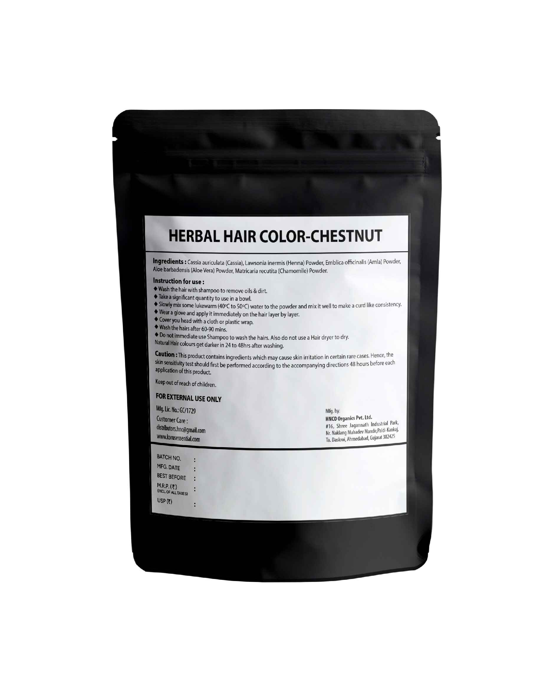 Korus Essential Herbal Hair Color (Chestnut) - 100g | with Henna, Amla, Aritha, etc. - HNW GLOBAL